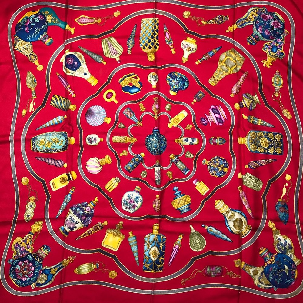 Hermès Silk Scarf with Decorative Bottle Print